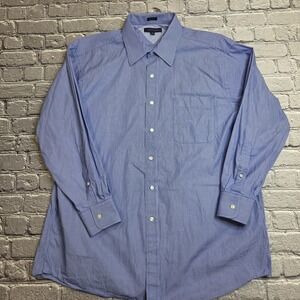 Tommy Hilfiger Mens Regular Fit Blue Striped Button Dress Shirt Size 17 32-33